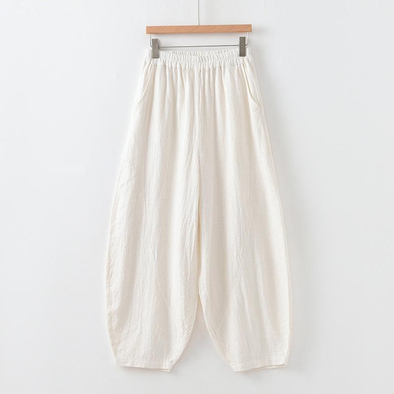 

Johnature Women Vintage Bloomers Pants Spring Solid Color Chinese Style Elastic Waist Loose Pants XXL білий