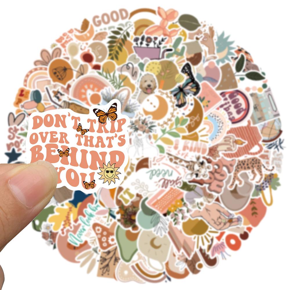 100Pcs Retro Cartoon Art Bohemian Aesthetic Stickers Graffiti Decal Scrapbook Car Laptop Phone Sticker For Kids Girls