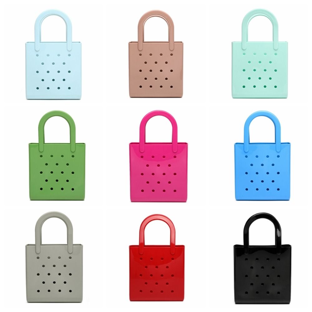 Waterproof Summer Beach Bag Solid Color Jelly Tote Bag Portable Rubber Hole Handbags  Baskets