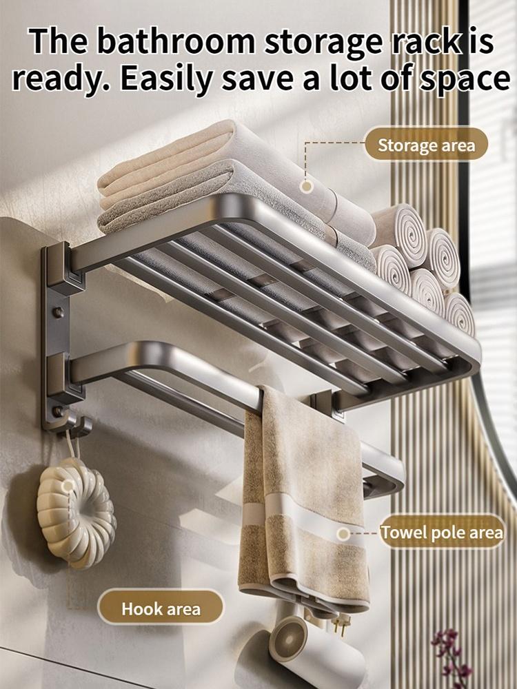 Upgrade And Thicken Grey/Black 40CM-60CM Towel Rack Space Aluminum Toilet Storage Rack Wall Mounted BathTowel Rack