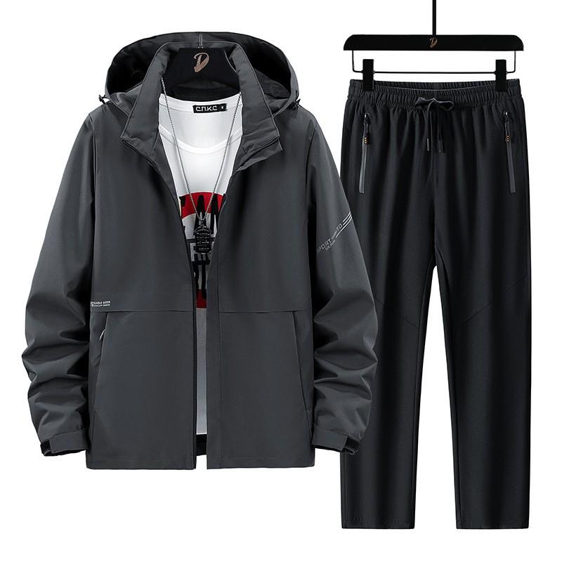 Mens Lightweight Hooded Outdoor Jacket Pants Set Hiking Trekking Fall Casual Sport Wear