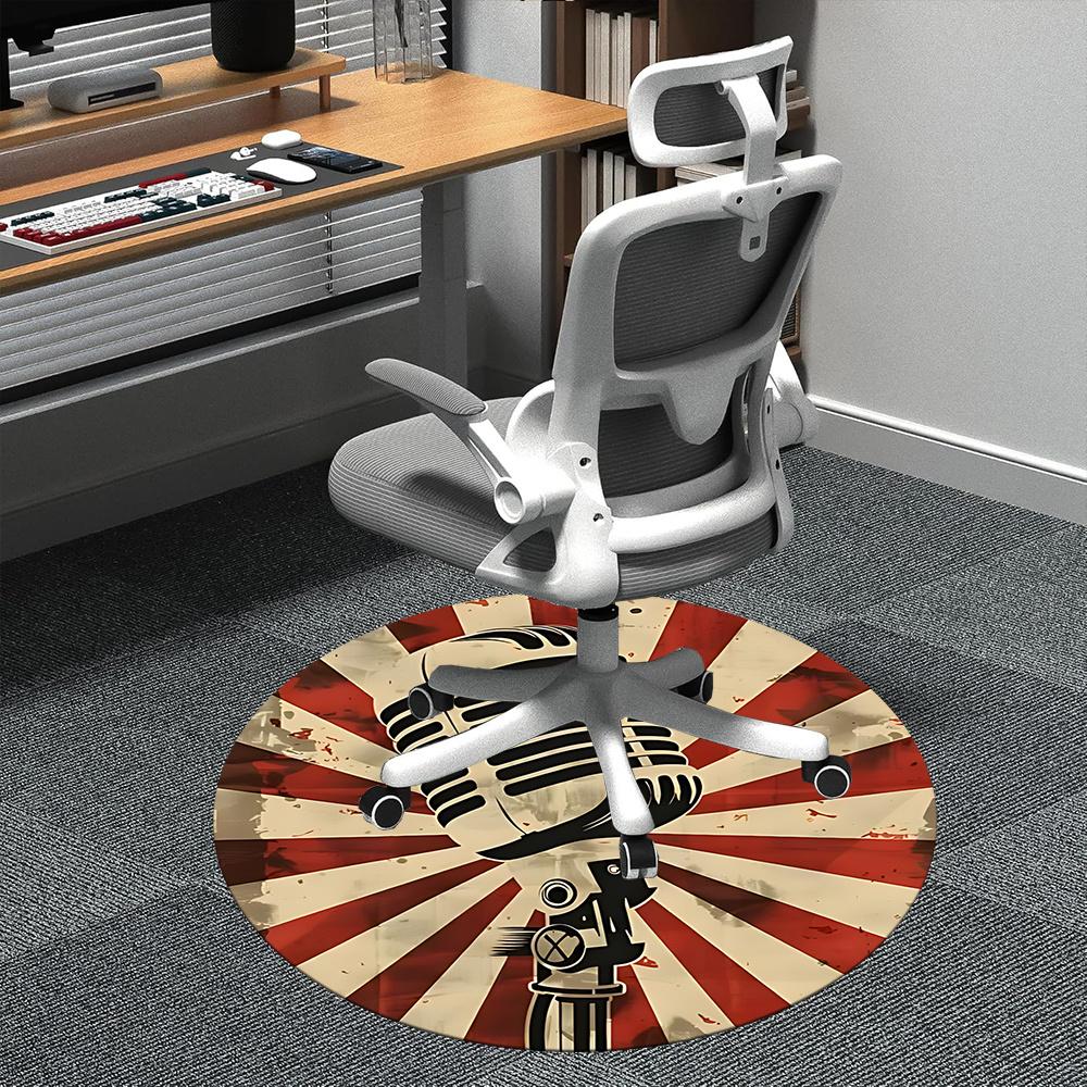 

1pc Microphone Radio Office Round Area Rug, Indoor Mat Suitable ForOffice, Under Office Chairs Bedroom Living Room Home Decor, Room Deco 062 80cm by 80cm