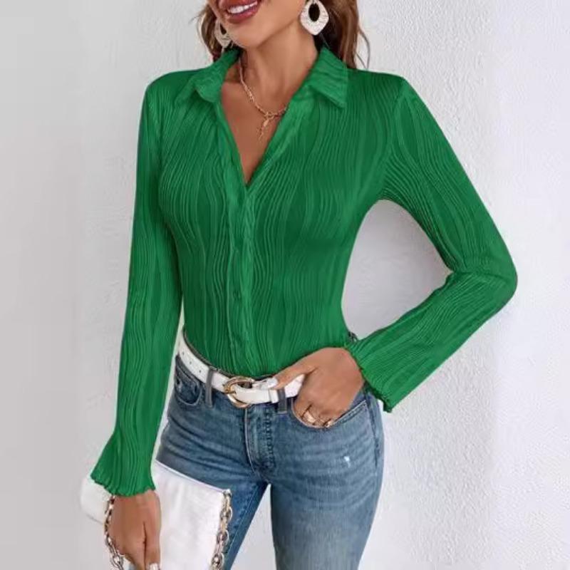 Women S Fashion Pleated Stretch Long Sleeve Shirt