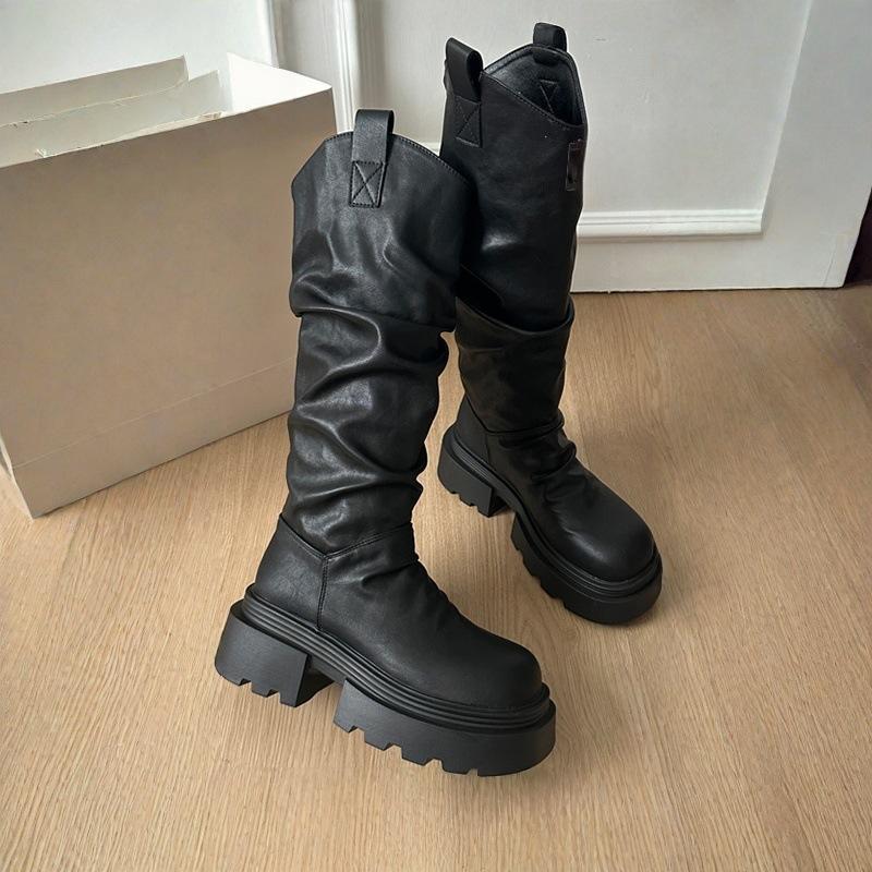Autumn Winter Platform Thick Bottom Women's Long Boots Slip on Shoes Vintage Ladies Knight Boots