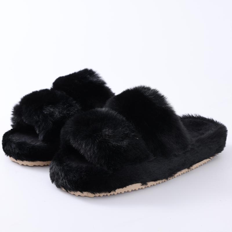 Fashion Shevalues Winter Plush Lining Women's Slippers Fur Soft Sole Indoor Slides Non-slip Cotton Slides Furry Warm Slippers For Women