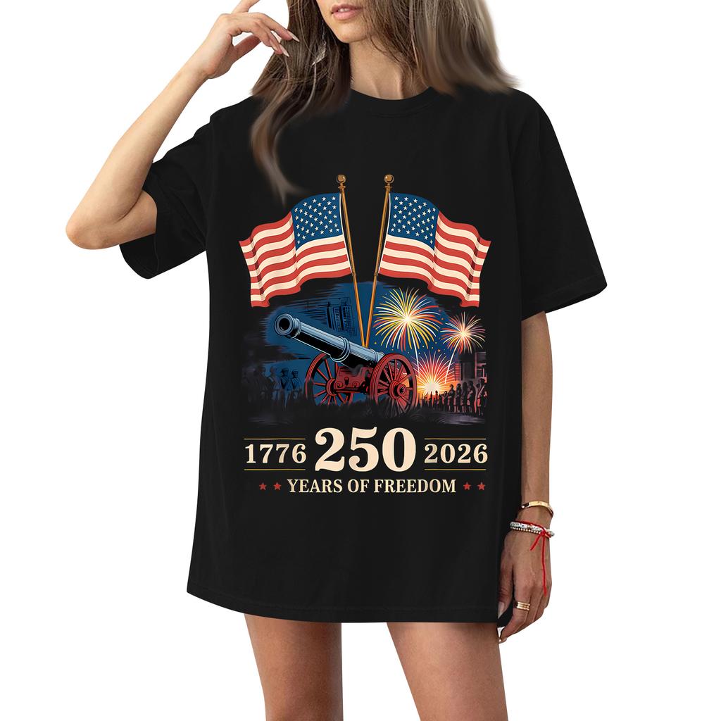 Women's Fashionable Casual Short-Sleeve Round Neck Printed T-Shirt For The 250th Anniversary Of The Founding Of The United States