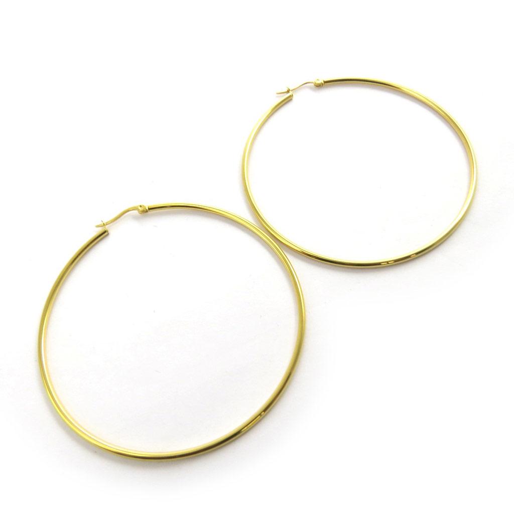 Les Trésors De Lily [M8809] - Golden 'Choreography' Steel Hoop Earrings - 7 Cm - 2 Mm