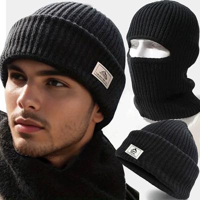 2In1 Maske Mütze Herren Winter Sturmhaube Mützen Strickmützen Mode Vollgesicht Skihaube Taktische Radfahren Ohrenschützer Mütze Gestrickt
