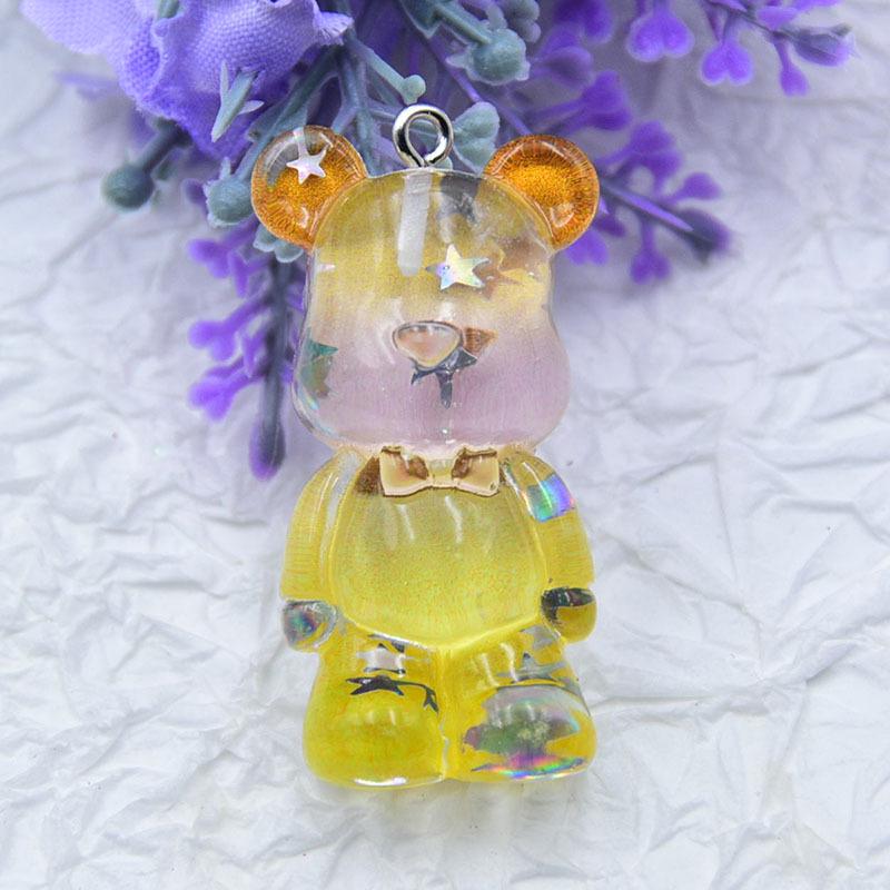 Gradient Resin Transparent Bear Earrings & Necklace with Star Sequins - DIY Jewelry Accessories