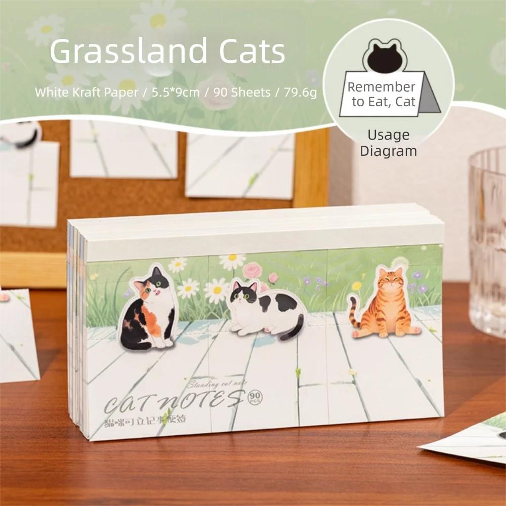 

90 Sheets/Pack Cartoon Cat Sticky Notes Standable Illustration To Do List Notepad Daily Series Planner Sticker зелений