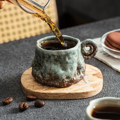 European Ceramic Vintage Coffee Mug Creative Stoneware Hand Pulled Coffee Latte Cup Milk Mug Afternoon Camellia Flower Tea Cup