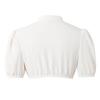 Women's Casual Fashion Crop Shirt V Neck Button Front Puff Sleeve Short Top Elastic Hem Blouse