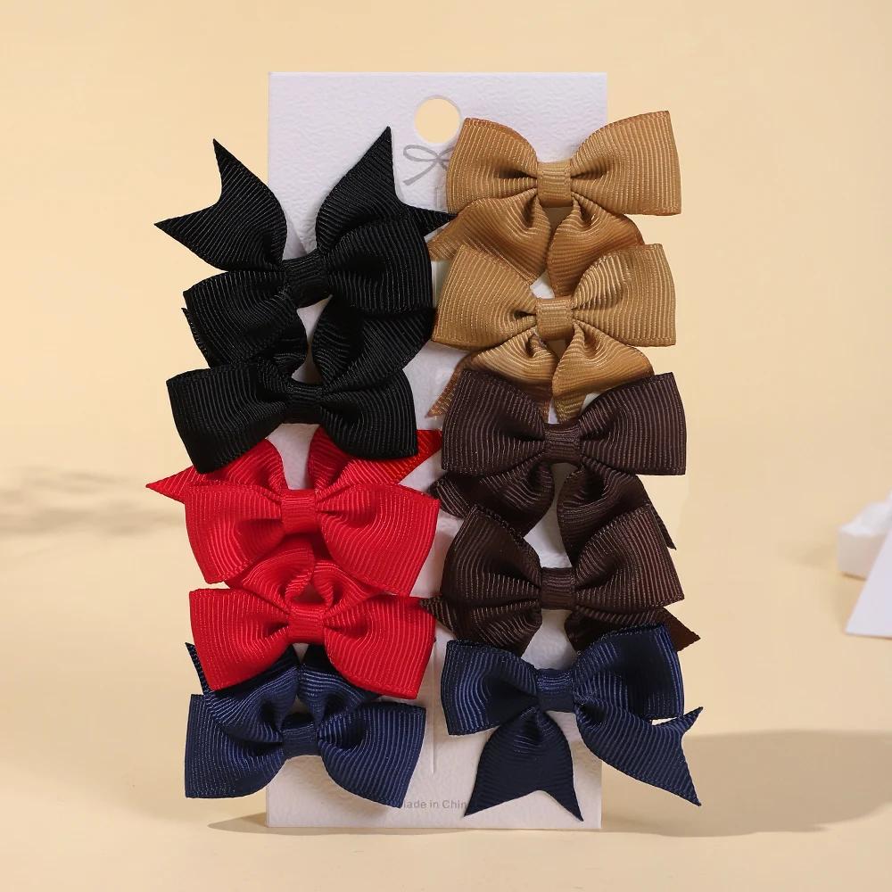 10Pcs/Set Classical Solid Ribbon Bow Hair Clips for Kids Girl Handmade Bows Hairpin Barrettes Headwear Children Hair Accessories