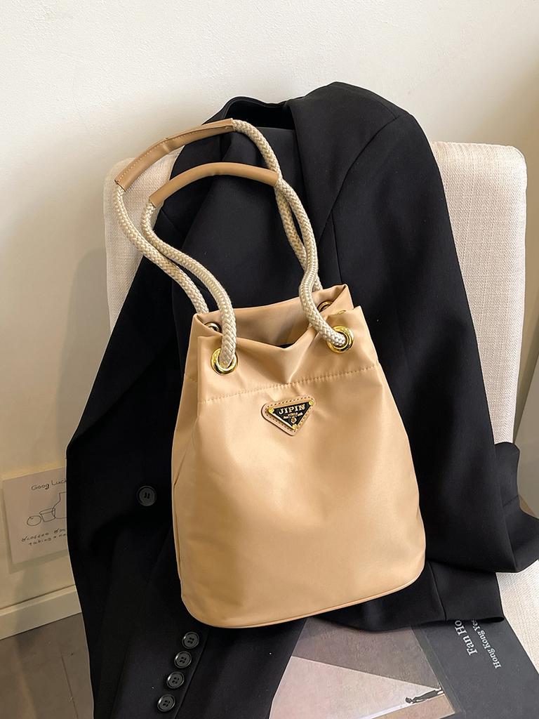 Versatile New Triangular Standard Nylon Canvas Bag Mini Niche Bucket Bag Double Chain Drawstring Single Shoulder Handbag Women