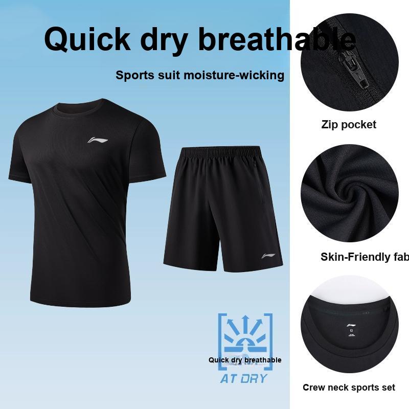 Li-Ning Skin-Friendly Comfortable Breathable Casual Sports Suit 3-Piece Set Men Suits MBZH155-1+MBZH023-1