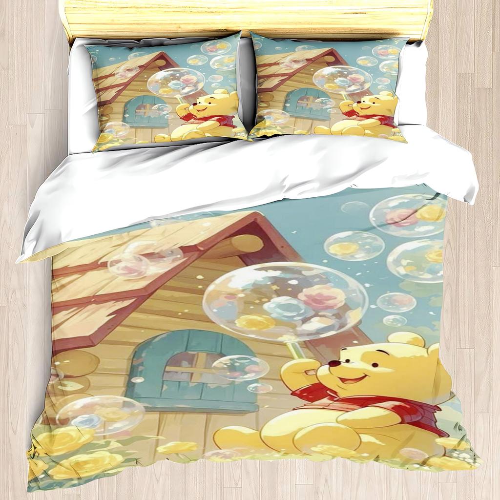 MINISO Winnie the Pooh Duvet Cover Set Comforter Bedding 3d Children'S Bedding Set 3-Piece 1 Quilt Cover King Size