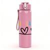 1PC Two Simple Heart Outline Art 750ml Color Plastic Sports Water Bottle Leakproof Flip Straw Lid Suitable for Sports Office Home Use