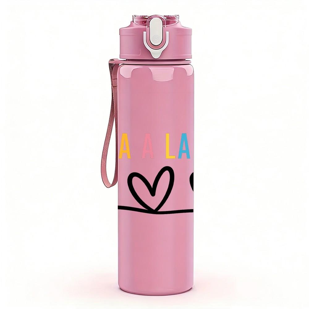 1PC Two Simple Heart Outline Art 750ml Color Plastic Sports Water Bottle Leakproof Flip Straw Lid Suitable for Sports Office Home Use
