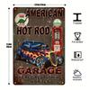 Vintage American Garage Sign Set with Classic Car Wall Decor In Red Black Burgundy Yellow for Home Bar Route 66 Fans
