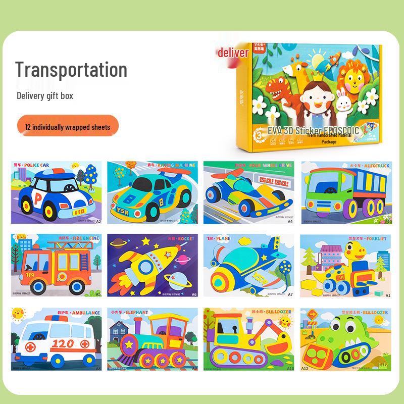 3D EVA-Sticker Bastelset für Kinder: Lern-Bastel-Klebepackung für Jungen & Mädchen