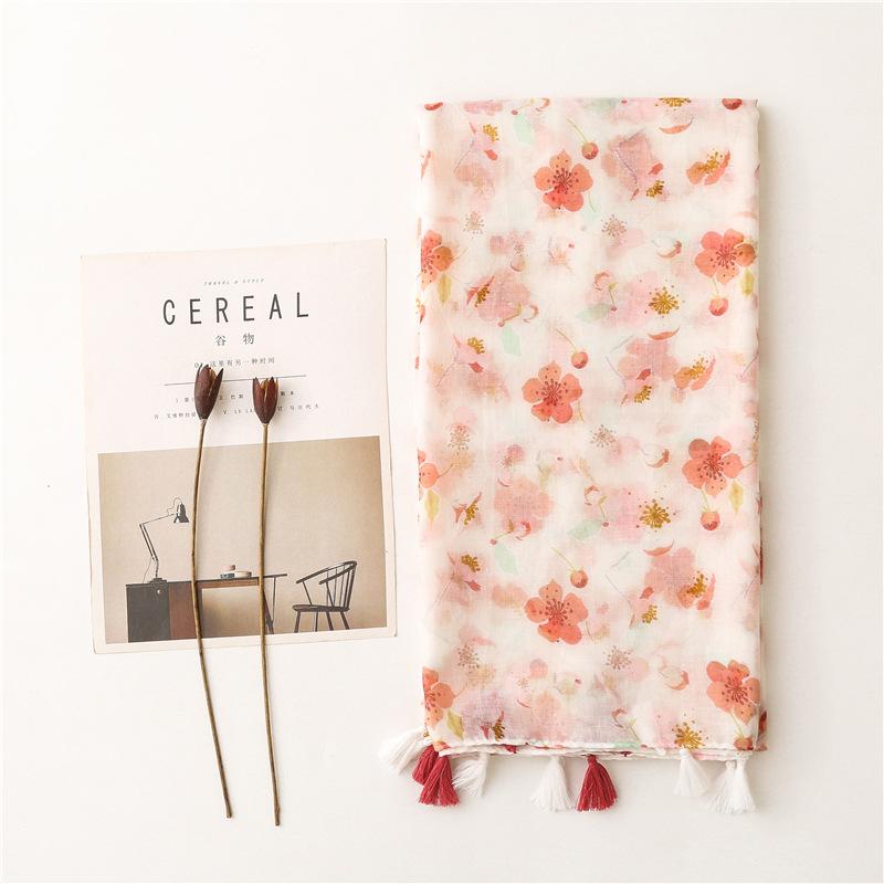 Luxury Women Viscose Scarf Designer Shawl Cotton Linen Feeling Tassel Pashmina Muslim Hijab Wrap Floral Foulard