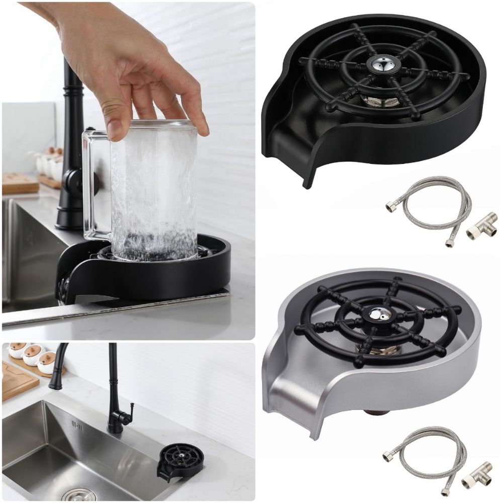 Automatic Cup Washer Black Silver Sink Water Bottle Washer Durable Cup Rinser For Kitchen Sink