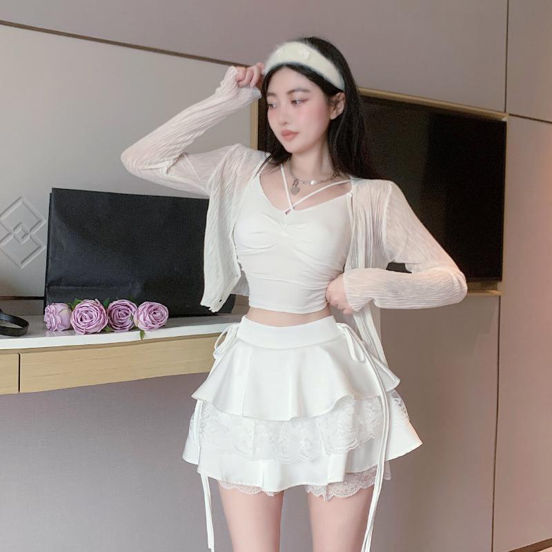 Ruffle Mini Skirt Women Summer Fashion Thin High Waist Bandage Lace Shorts Skirts Girls Cute Sweet Lolita Style Clohing Y2k