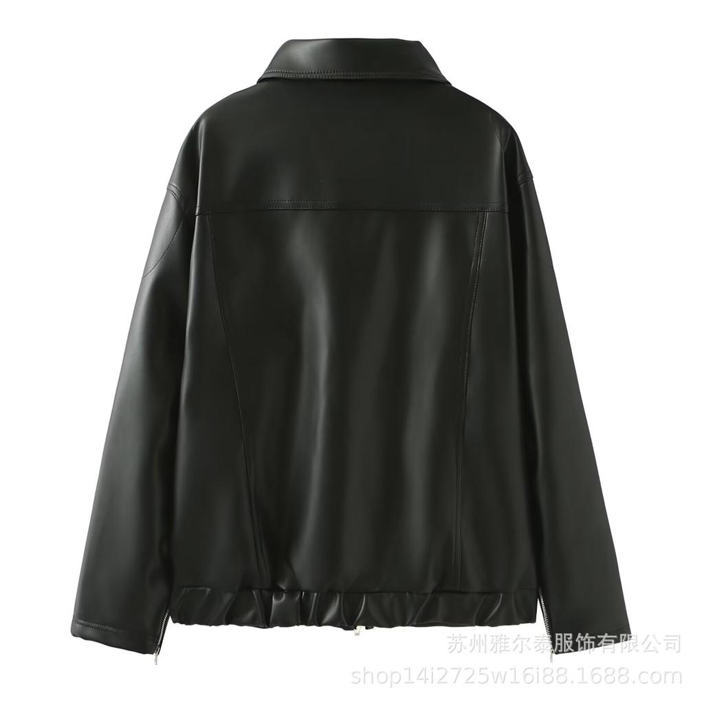 New Autumn Products, Women's Clothing, European and American Style French Design Fashion, Sweet and Cool Bow, Black Leather Jacket, Women's Coat