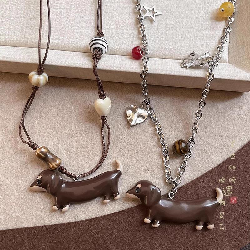 Cartoon Dachshund Pendant Necklace Female Design Sense Long Neck Sweater Sweater Chain Accessories