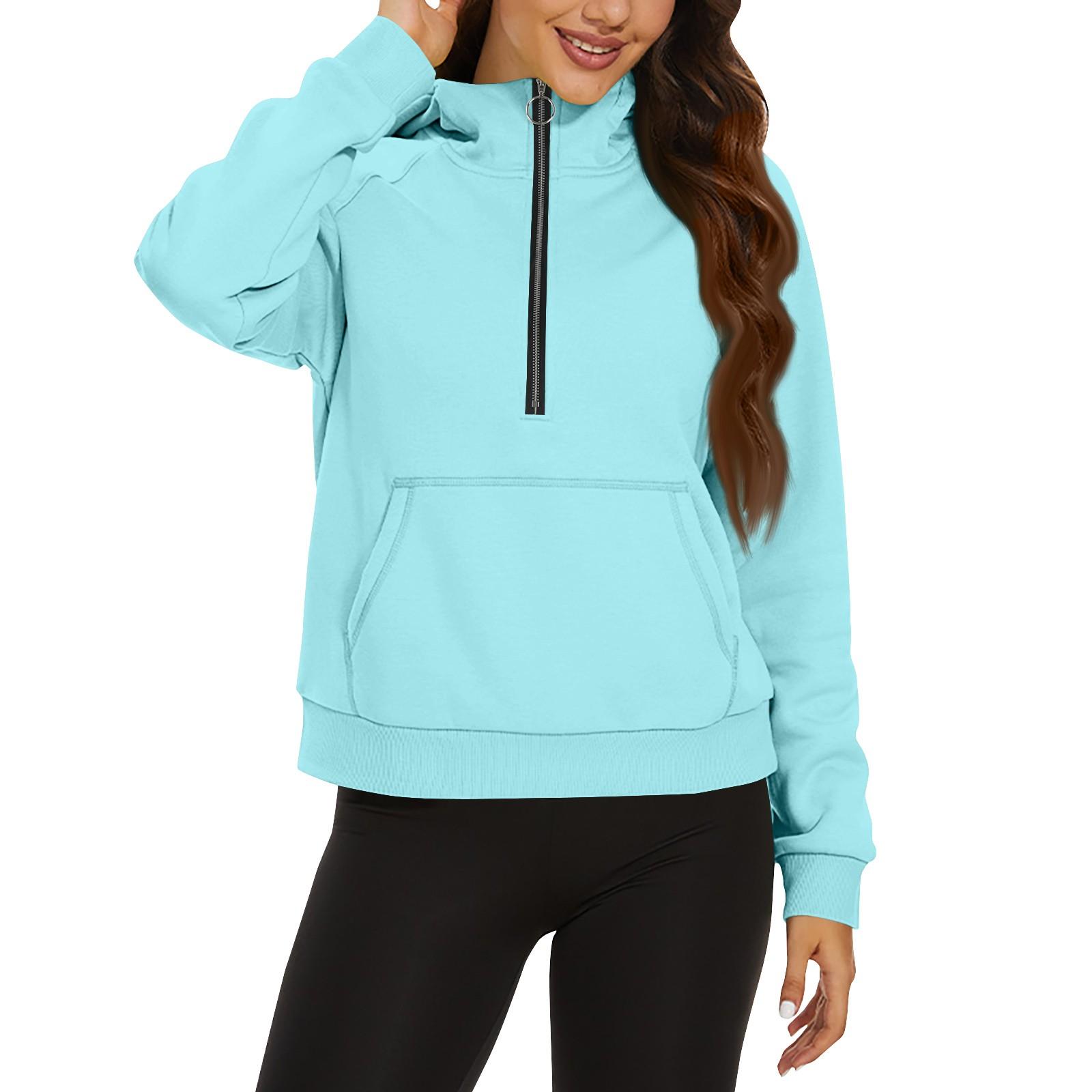 

Женская повседневная модная однотонная свободная толстовка с длинным рукавом и карманом на молнии с капюшоном L