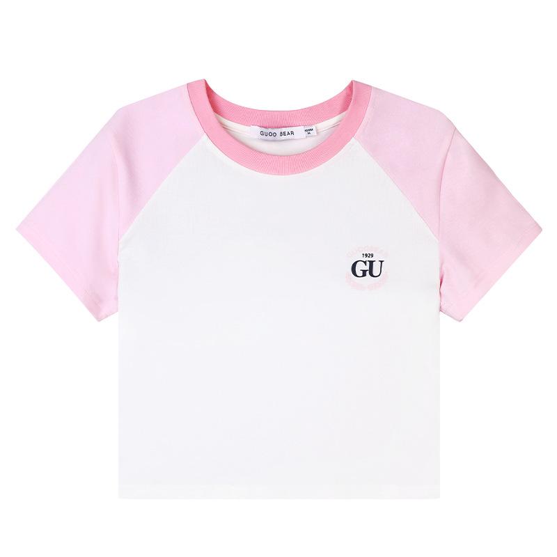 

GUOOBEAR 2024 Women s College Style Embroidered Slim Short Sleeve T-shirt Large (L) білий
