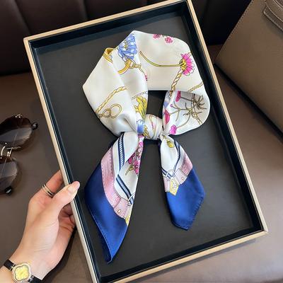 Luxury Chain Print Silk Scarf Women Square Hijab Summer Beach Shawls Neckerchief Neck Ties 70*70Cm Foulard Kerchief Neck Scarves
