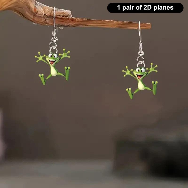 1 Pair Of Frog-Shaped Earrings, Acrylic Cartoon-Patterned Cute Earrings, Creatively Designed Animal Accessories