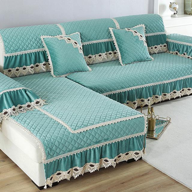 Europa Luksusowe pokrowce na sofy do salonu Nakładka pluszowa Koronka dekoracyjna narożna sofa Ręcznik Ochraniacz mebli domowych
