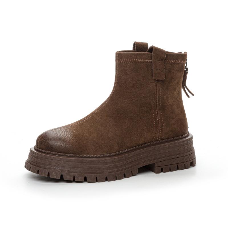 

Первый слой коровьей кожи ботинки Мартин для женской осени новые ретро толстоподошвенные увеличивающие рост повседневные спортивные короткие ботинки для женщин 35 коричневый