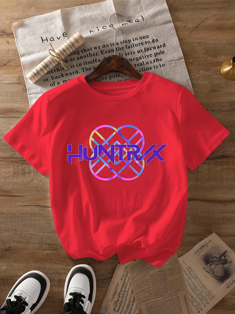 Women's Kpop Devil Hunter Graphic T-shirt Purple Silhouette Design With Mira Rumi Zoey Names Casual Crew Neck Short Sleeve Top