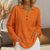 2026 Cross-Border V-Neck Button Waffle Long Sleeve Loose Pullover Top