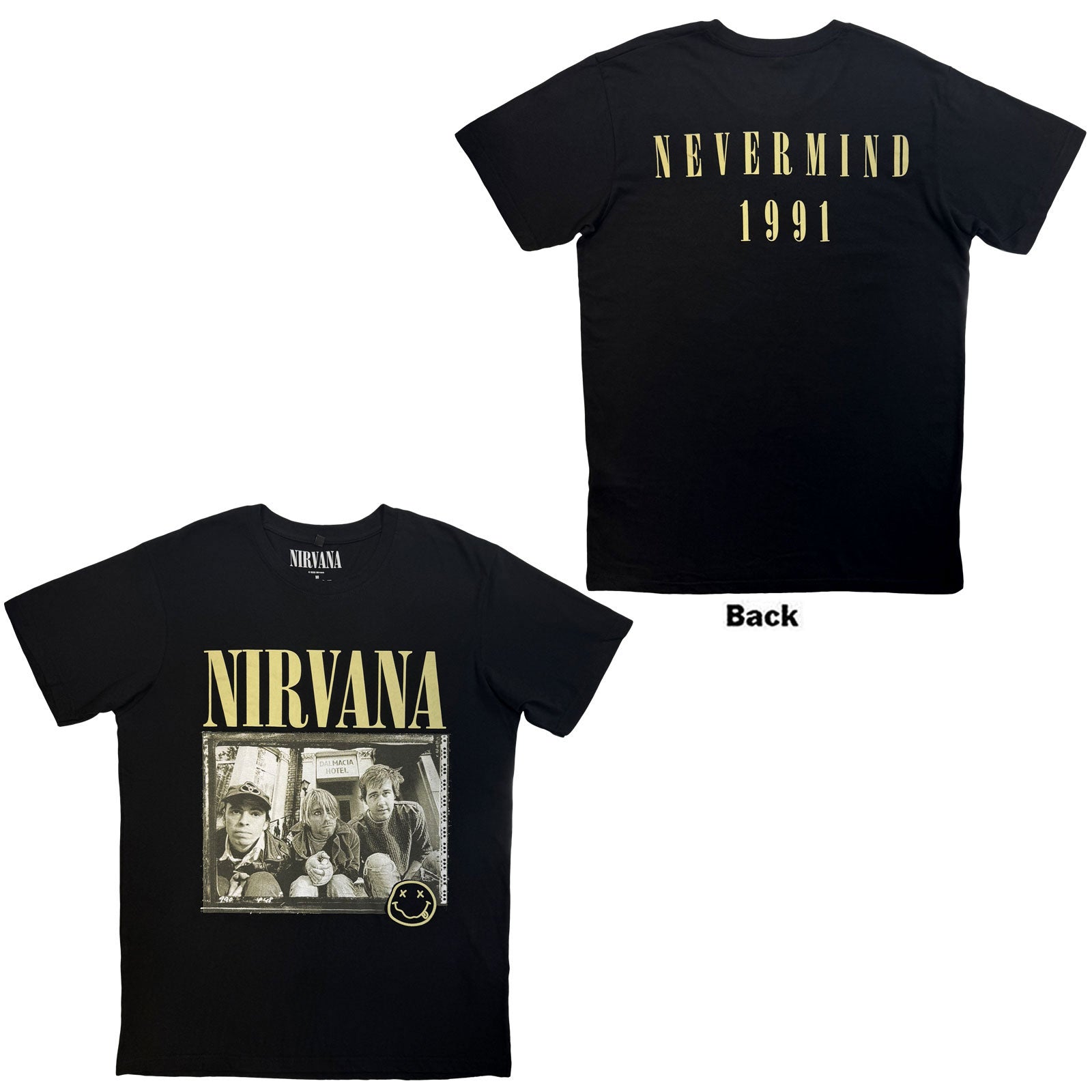 Nirvana Carbon TShirt Nevermind 91 Hotel Photo Black Back Print OFFICIAL XL