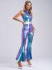 Women Shiny Metallic Jazz Modern Dance Jumpsuit 70s Disco Theme Party Singer Dancer Cosplay Costume for Halloween Carnival Rave