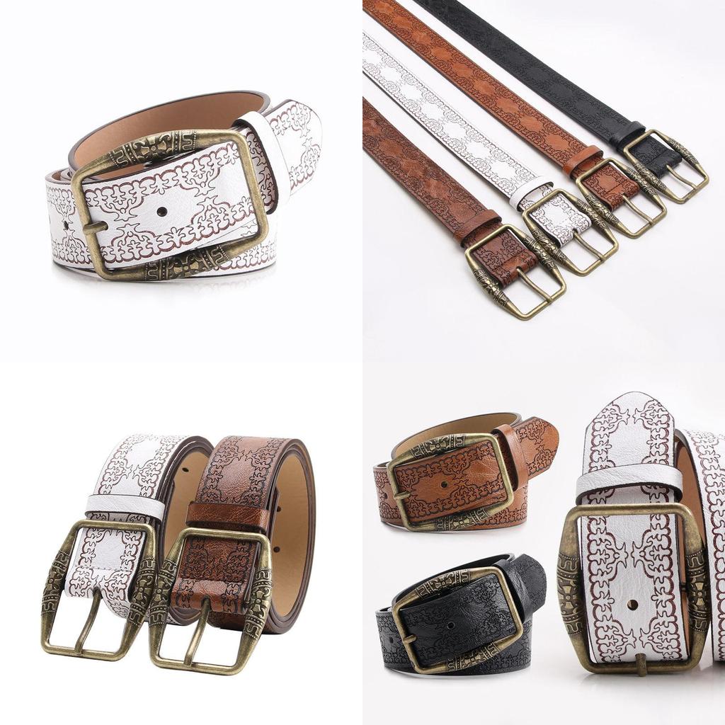 Cultural Embossed Pu Waist Belt For Women With Metal Buckle For Ethnic And Street Style