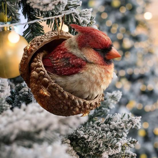 Forest Animal Acorn Ornaments Acrylic Cute Christmas Trees Hanging Decorations Rustic Home Decor Holiday Gift for Animal Lovers