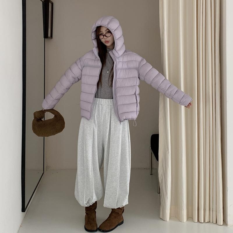 Winter new women's light and thin puff cotton clothes fashion casual hooded ribs cotton clothes jacket