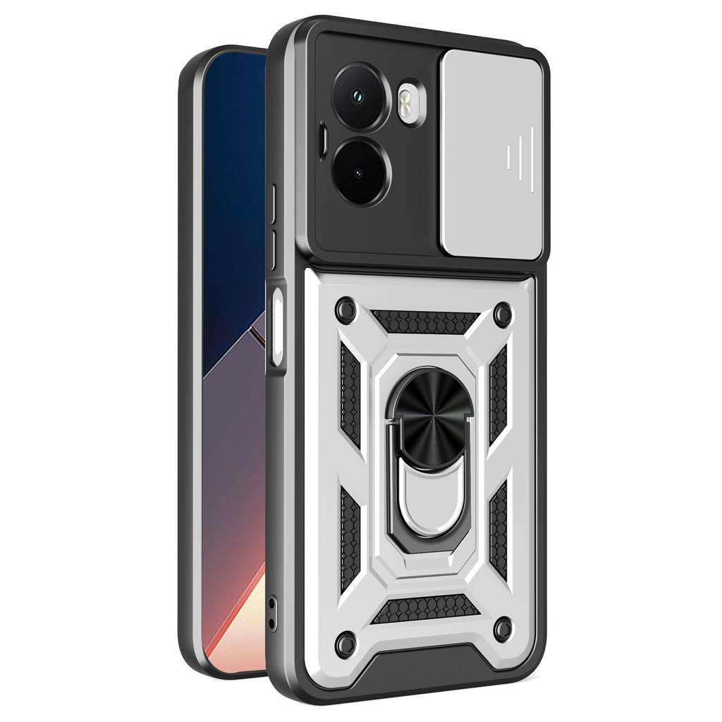 For Xiaomi Poco M7 4G (169mm) Case with Slide Camera Lid PC+TPU Kickstand Phone Cover