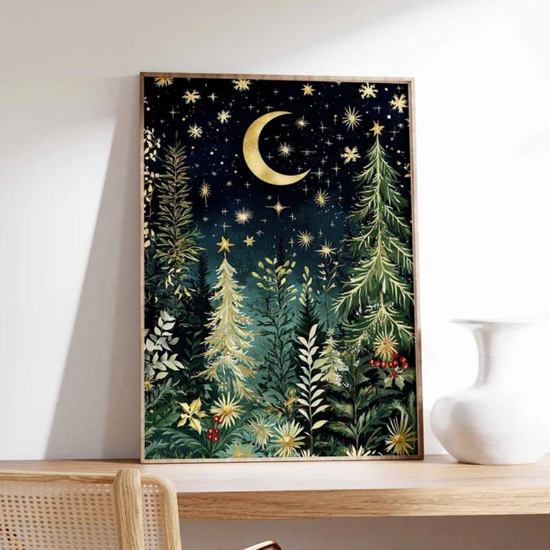 Christmas Poster, Christmas Wall Art, Festive Decor, Winter Art, Winter Poster, Reindeer Print, Snow Art, Christmas Tree Art 21X30CMNo Framed
