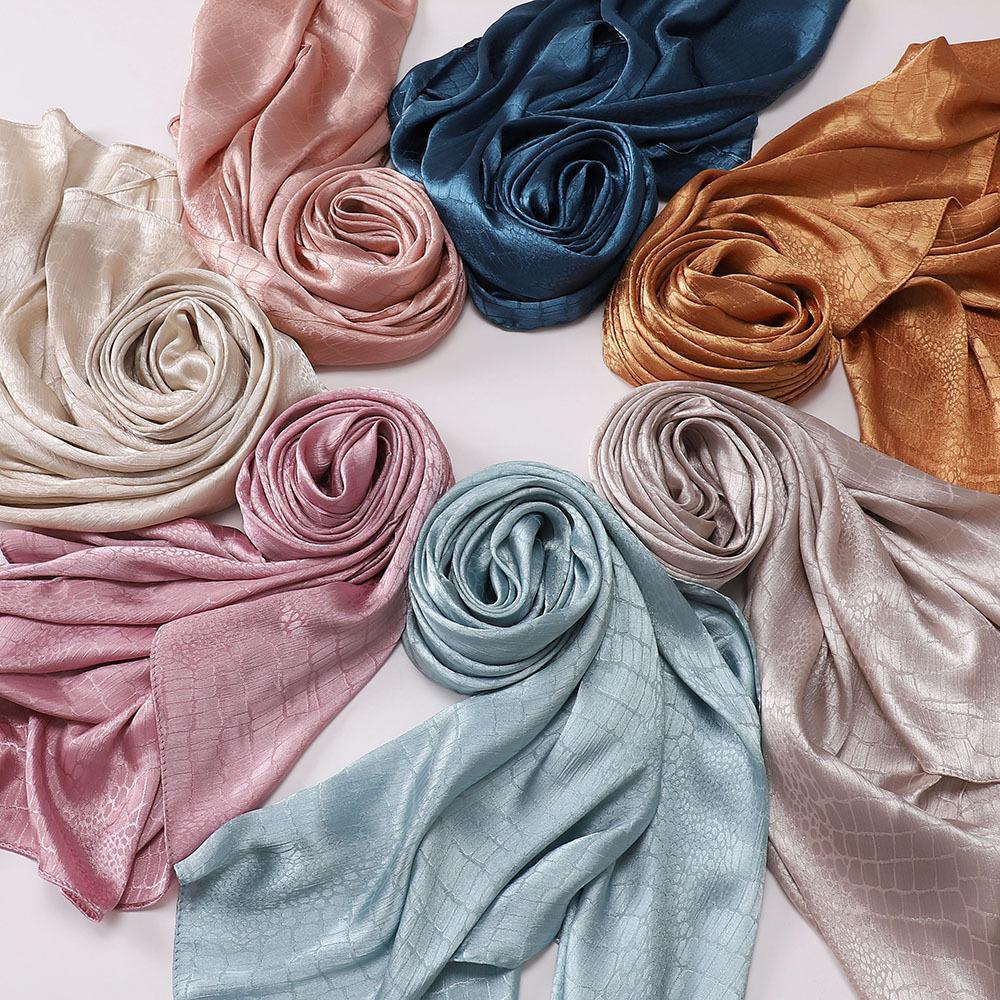 70*170CM Malaysia New Simulation Silk Silk Satin Jacquard Crocodile Pattern Long Scarf Women Shawl Wrap Head Cover