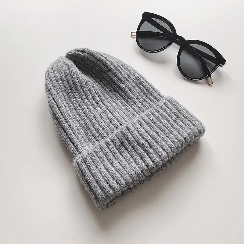 Solid Knitted Beanie Winter Hat Warm Soft Comfortable Outdoor Leisure Hat Thickened and Warm Vertical Stripe Pointed Knitted Cap