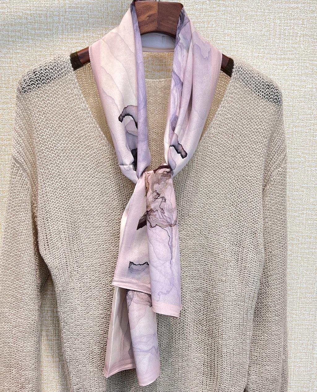 

Темперамент Абстрактная Живопись Двухслойный Крепдешиновый Шарф Женский Весенне-Летний Универсальный Шарф из Тутового Шелка Длинный Стример 140CM