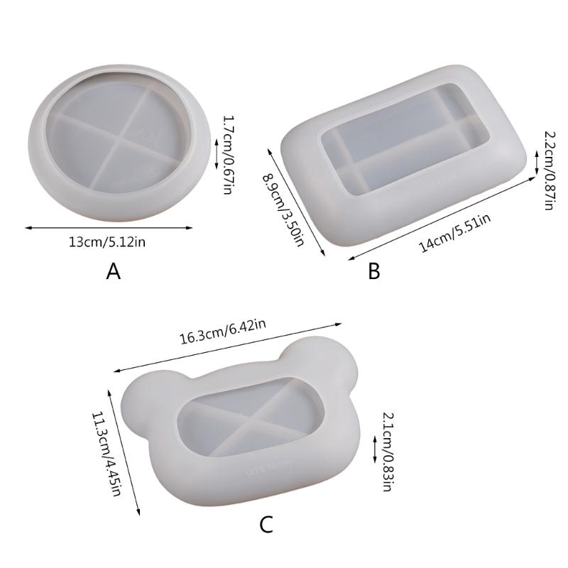 Round Rectangular Bear Head Dish Silicone Molds Storage Tray Plate Resin Molds for DIY Resin Art Gifts Home Decoration