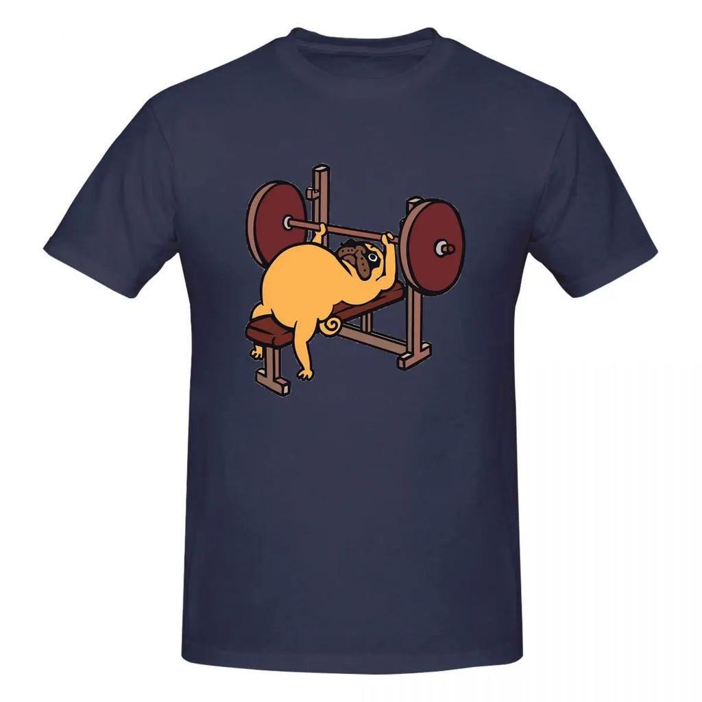 Pug Bench Press T-shirt Men's Funny Tee Men Round Neck Short Sleeve Retro Street High-quality Crew-neck Short-sleeved Men's Tee