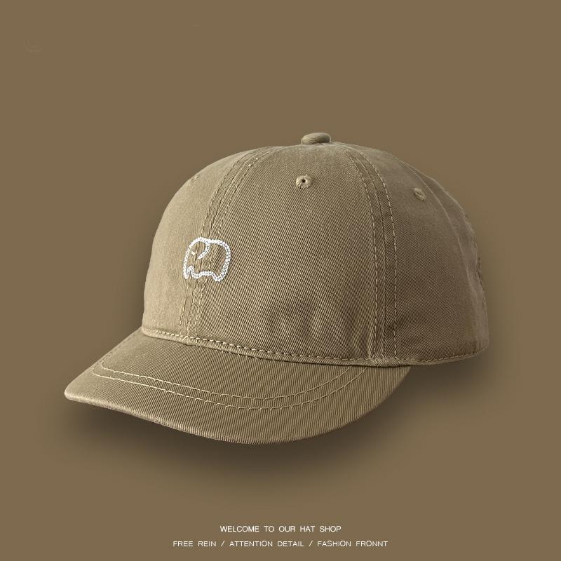 Retro Short Brim Cap Female Couple Versatile Soft Top Thin Baby Elephant Embroidered Short Edge Baseball Cap Men